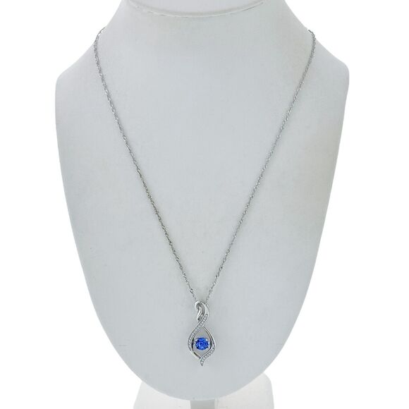 Lab Created Blue Sapphire Cubic Zirconia Pendant ONLY | Sterling Silver 925 - Picture 2 of 10